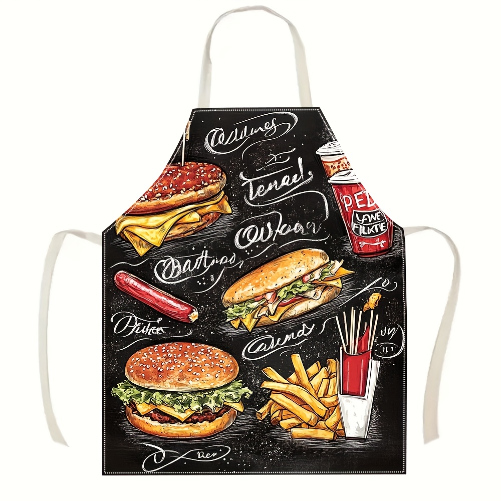Home Cooking Fast Foods - Delantal de Cocina Retro de Lino