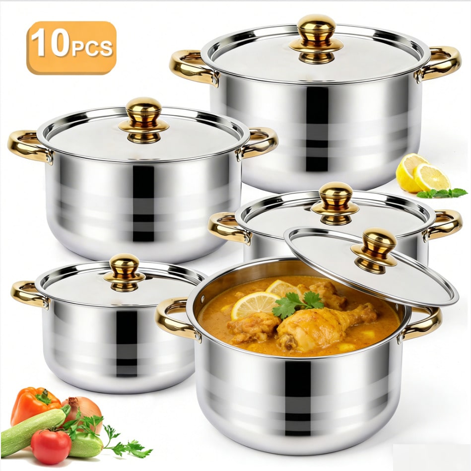 Home Cooking Meals - Juego de ollas de acero inoxidable,